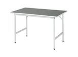 Rau Arbeitstisch Jerry, manuell höhenverstellbar, 25 mm Spanplatte mit Linoleumbelag, bis 300 kg, B 1250 x T 800 x H 800-850 mm, hellgrau/lichtgrau