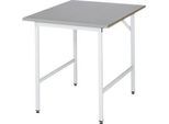 Rau Arbeitstisch Jerry, manuell höhenverstellbar, 25 mm MDF-Platte mit Edelstahlbelag, bis 300 kg, B 750 x T 1000 x H 800-850 mm, silber/lichtgrau
