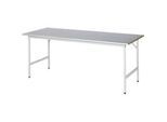 Rau Arbeitstisch Jerry, manuell höhenverstellbar, 25 mm MDF-Platte mit Stahlblechbelag, bis 300 kg, B 2000 x T 800 x H 800-850 mm, silber/lichtgrau