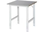 Rau Arbeitstisch Tom, manuell höhenverstellbar, 25 mm MDF-Platte mit Edelstahlbelag, bis 500 kg, B 750 x T 800 x H 760-1080 mm, silber/lichtgrau