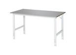 Rau Arbeitstisch Tom, manuell höhenverstellbar, 25 mm MDF-Platte mit Edelstahlbelag, bis 500 kg, B 1500 x T 800 x H 760-1080 mm, silber/lichtgrau