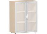 Glastürenschrank ALICANTE, 3 Ordnerhöhen, B 800 x T 420 x H 1104 mm, Ahorn-Dekor