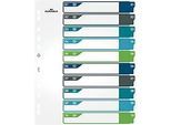 Register Durable, 10-teilig, DIN A4+, Indexblatt, EDV-beschriftbares Register, mit farbigen Taben