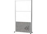 MAUL Stellwandsystem MAULconnecto, 1x Akustikvlies dunkel, 2x Whiteboard, Klettverbindung, auf Rollen, H 1800 x B 1000 mm, silber