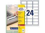 Avery Zweckform Etiketten L6146-20, fälschungssicher, extrem robust, geeignet für SW-Laserdrucker, 63,5 x 33,9 mm, 480 Stück/20 A4-Bogen, Acrylfolie, weiss
