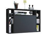 Wandschreibtisch Wandila, ideal für das Home Office, ausklappbare Tischplatte & 7 Fächer, B 900 x T 200/670 x H 600 mm, Holz, schwarz