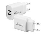MediaRange 12W Schnellladeadapter, Eurostecker, 2x USB-A, weiss