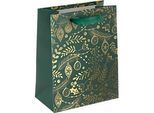 Sigel Geschenktasche "Golden Ornaments on green", Grösse S, 5 Stück