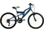 Kinderfahrrad WYLD "Kinder-Mountainbike Fully 24'' Zodiac blau 18 Gänge RH 38 cm" Gr. 38, blau (blau, schwarz), Fahrräder, Kinder, 38cm, 24 Zoll (60,96cm) hinten: 24 Zoll (60,96cm)