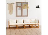 vidaXL 4-Sitzer-Gartensofa mit Auflagen Creme Akazie Massivholz