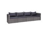 vidaXL 4-tlg. Garten-Sofagarnitur mit Kissen Grau Poly Rattan