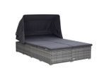 vidaXL 2-Personen-Sonnenliege mit Auflage Poly Rattan Grau