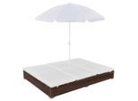vidaXL Outdoor-Loungebett mit Sonnenschirm Poly Rattan Braun