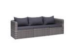 vidaXL 3-tlg. Garten-Sofagarnitur mit Kissen Grau Poly Rattan