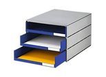 Schubladenbox styro® Styroval, Format C4, 3 offene Schübe, stapelbar, Beschriftungsmaterial, B 243 x T 335 x H 200 mm, Recycling-Kunststoff, grau-blau