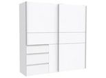 Carryhome Schwebetürenschrank , Weiß , Metall, Kunststoff , 3 Fächer , 3 Schubladen , 200x200x61 cm , Beimöbel erhältlich, umfangreiches Zubehör erhältlich , Schlafzimmer, Komplette Schlafzimmer und Serien, Schlafzimmerserien