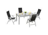 Gardenson Gartenset , Schwarz, Silberfarben , Metall, Glas, Textil , 5-teilig , Tisch ausziehbar, Stuhl klappbar, Tisch mit Glasplatte , Gartenmöbel, Gartengarnituren