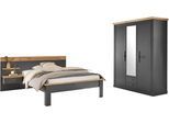 Schlafzimmer-Set HOME AFFAIRE "Westminster", grau, B/H: 140cm x 200cm, Schlafzimmermöbel-Sets, beinhaltet 1 Bett, Kleiderschrank 3-türig und 1 Wandpaneel