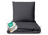 NYVI Bettwäsche Set DreamScience Renforcé Uni - Atmungsaktiv & Weich - 100% Baumwolle - Mit Reißverschluss Farbe:anthrazit;Größe:155x220 + 80x80 cm
