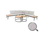 Garten-Garnitur MCW-H54c, Lounge-Set, Beistelltisch Spun Poly Akazie Holz Stahl ~ hellbraun, Kissen hellgrau