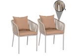 2er-Set Gartenstuhl MCW-N41, Outdoor Armlehne, wetterfest Aluminium Seilgeflecht Rope ~ grau Kissen taupe