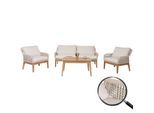 Gartengarnitur MCW-H56b, Lounge-Set Gartenlounge Sofa Sessel Tisch, Seilgeflecht Rope Holz Akazie ~ creme