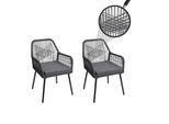2er-Set Gartenstuhl MCW-O12, Outdoor Sitzpolster Aluminium Seilgeflecht Rope ~ anthrazit, Bezug dunkelgrau