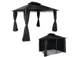 Hardtop Pergola MCW-M81, Pavillon, Aluminium Dachstreben 7cm-Stahlgestell mit Seitenwand und Moskitonetz 3,6x3m ~ grau