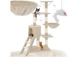tectake® Kratzbaum, 144 cm, mit Katzenhaus, inklusive Treppe, 3 Spielmäusen und Kippschutz