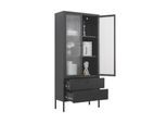 Mein-Regal Vitrine Paris 80x35x180cm Metall 2 Schubladen 2 Glastüren schwarz