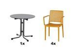 Siena Garden Gartengarnitur , Anthrazit, Gelb , Holzwerkstoff, Kunststoff, Metall , 5-teilig , 57x80x56 cm , Tisch klappbar, gastro- und objekttauglich, wetterbeständig, Stühle stapelbar , Gartenmöbel, Gartengarnituren