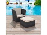 vidaXL Gartensessel mit Fußhocker Poly Rattan Schwarz