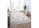 Hochflor-Teppich "Moroccan Design, LAGERRÄUMUNG", grau (weiß, grau), B:190cm H:24mm L:240cm, Polyester, Polypropylen (PP), MYFLAIR MÖBEL & ACCESSOIRES, Teppiche, modern, marokkanisches Design, Rauten Muster, weich durch Hochflor
