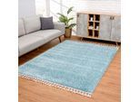 Hochflor-Teppich CARPET CITY "Pulpy 100" Gr. 8, blau, B:300cm H:30mm L:400cm, Kunstfaser, Teppiche, Hochflor-Teppich, Läufer, weich, mit Fransen, uni, viele Grössen, Wohnzimmer, Schafzimmer