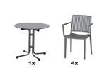 Siena Garden Gartengarnitur , Grau, Anthrazit , Metall, Kunststoff, Holzwerkstoff , 5-teilig , 80x80x80 cm , Tisch klappbar, gastro- und objekttauglich, wetterbeständig, Stühle stapelbar , Gartenmöbel, Gartengarnituren
