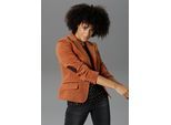Jackenblazer ANISTON CASUAL, Damen, Gr. 42, braun (zimt), Web, Obermaterial: 97% Baumwolle, 3% Elasthan. Futter: 100% Polyester, unifarben, figurbetont hüftlang, normaler Saum mit Knöpfen, Blazer, mit Stoff-Einfassungen und Ärmelpatches