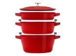 Staub Stackable Set Kochtopfset 3-tlg, rund, Kirsch-Rot, Gusseisen
