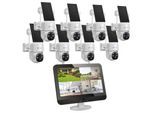 LUVISION Dual WLAN PTZ Überwachungssystem mit LED Monitor 4MP Solar PTZ Überwachungskamera Mikrofon, Sirene, Smarte Nachtsicht 8 Kameras