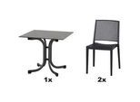 Siena Garden Gartengarnitur , Anthrazit , Metall, Kunststoff, Holzwerkstoff , 3-teilig , 80x80x80 cm , Tisch klappbar, gastro- und objekttauglich, wetterbeständig, wetterfest, Stühle stapelbar, platzsparend verstaubar , Gartenmöbel, Gartengarnituren