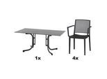 Siena Garden Gartengarnitur , Anthrazit , Metall, Kunststoff, Holzwerkstoff , 5-teilig , 160x80x90 cm , Tisch klappbar, gastro- und objekttauglich, rostfrei, wetterbeständig, platzsparend verstaubar , Gartenmöbel, Gartengarnituren
