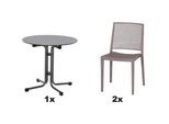 Siena Garden Gartengarnitur , Taupe , Metall, Kunststoff, Holzwerkstoff , 3-teilig , 80x80x80 cm , Tisch klappbar, gastro- und objekttauglich, wetterbeständig, wetterfest, Stühle stapelbar, platzsparend verstaubar , Gartenmöbel, Gartengarnituren