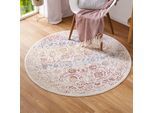 Teppich LUXOR LIVING "Rocco", bunt (creme,multi), H:11mm Ø:133cm, Polyester, Teppiche, Teppich, Vintage-Look, florales Design, Wohnzimmer, Schlafzimmer