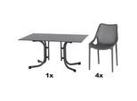 Siena Garden Gartengarnitur , Grau , Metall, Kunststoff, Holzwerkstoff , 5-teilig , 90x81x140 cm , Tisch klappbar, gastro- und objekttauglich, wetterbeständig, Stühle stapelbar , Gartenmöbel, Gartengarnituren