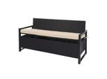 Poly-Rattan 3er Sitzbank MCW-F39, Gartenbank Truhenbank, Staufach Aufbewahrung Sitzkissen ~ anthrazit, Kissen beige