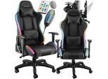 tectake® Gamingstuhl, ergonomische Form, mit verstellbarer Rückenlehne, Kunstlederbezug, abnehmbarer Nacken- und Lendenkissen, dicke Polsterung, Belastbarkeit 120 kg