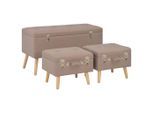 vidaXL Hocker mit Stauraum 3 Stk. Braun Stoff