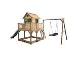 Ambia Garden Spielturm , Braun, Grau, Grün , Holz , Hemlocktanne , 613x291x277 cm , EN 71, CE, FSC 100% , Freizeit & Co, Gartenspielzeug, Spieltürme