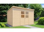 Gartenhaus BERTILO "Baltrum 2 naturbelassen", beige (natural), Fußboden im Gartenhaus, ohne Dacheindeckung, Massivholz, Gartenhäuser, Gartenhaus, mit Fußboden, Fenster und Doppeltür