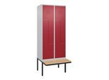 C+P Z-Spind Classic PLUS, Bank, 4 Fächer, 2120x800x815mm, 7035/3003 Verschluss Zylinderschloss Sitzbanktyp auskragend Material Sitzfläche Buche-Hartho (0800437-224|S10016)