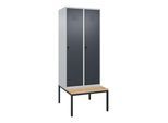 C+P Spind Classic PLUS, Bank, 2 Abteile, 2120x800x815mm, 7035/7016 Verschluss Sicherheits-Drehriegel 4 Garderobenhaken Sitzbanktyp untergebaut ; C + (0800507-22|S10008)